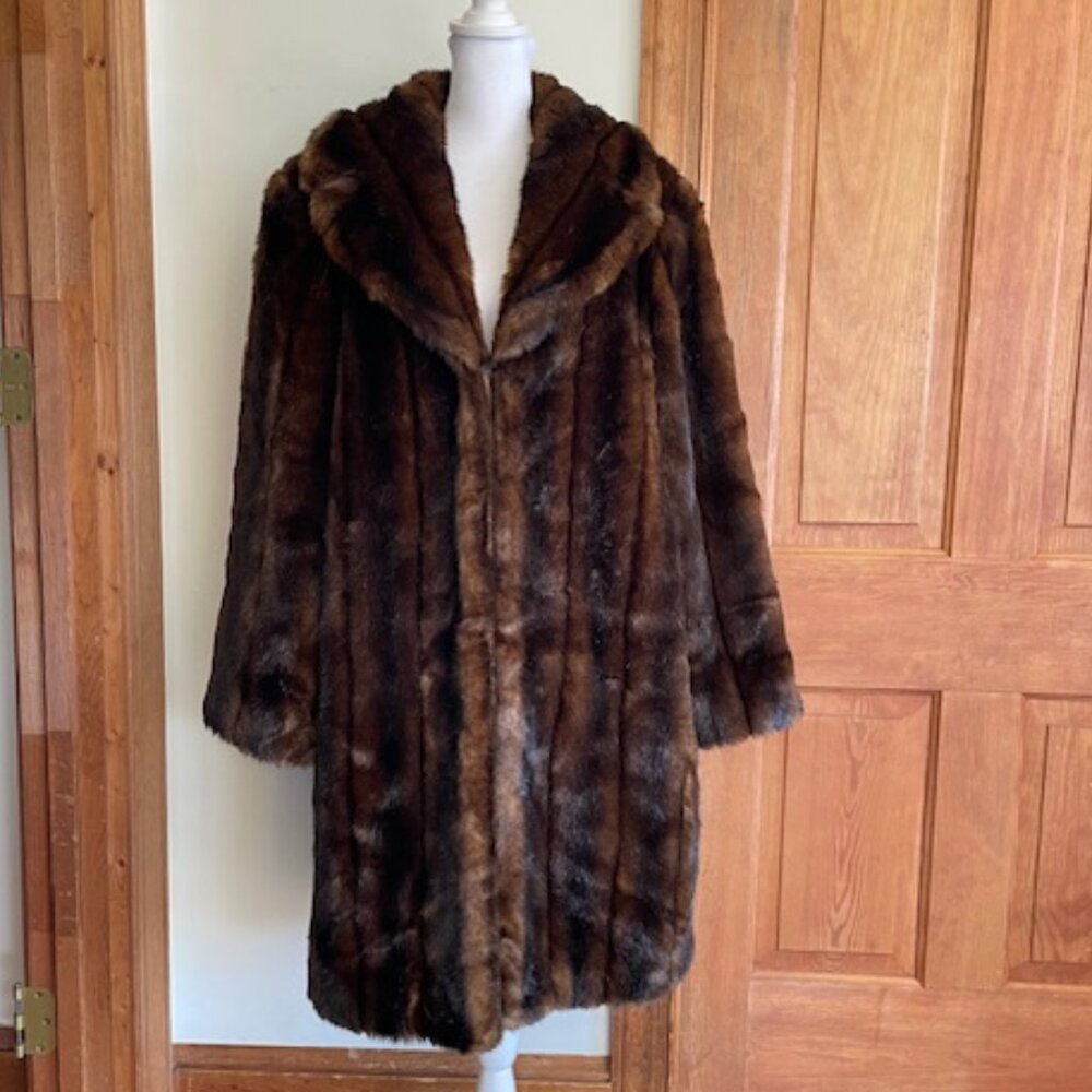 RALPH LAUREN Women's Faux Mink Fur Brown Midi Coat Vintage Size M